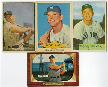 1953-1955 Mickey Mantle Collection of (4) Cards    